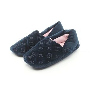 Louis Vuitton monogram dreamy flat loafer shoes velour navy.